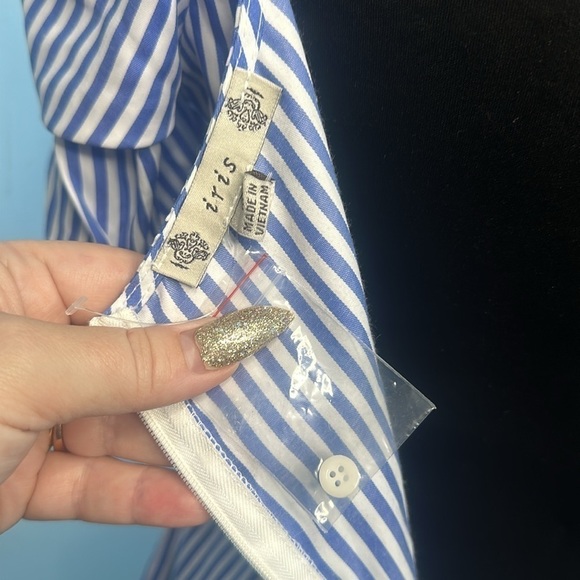 Iris blue and white striped off shoulder romper. - Picture 8 of 10